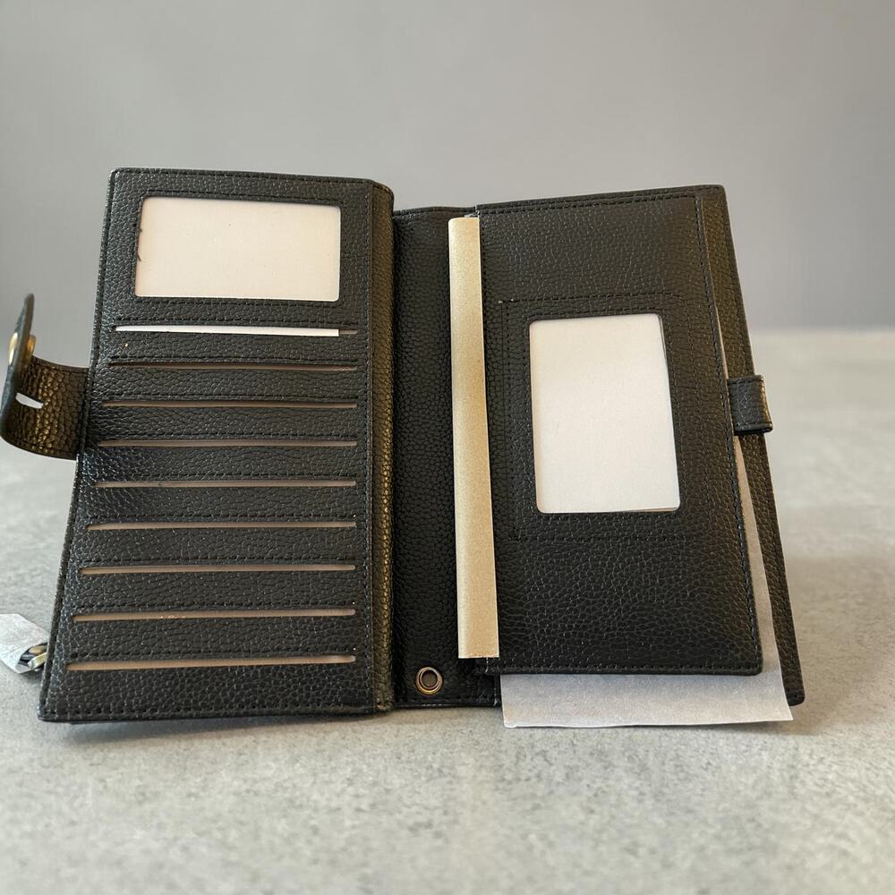 New Black Pleather Woman's Long Wallet Clutch Accordion Checkbook Organizer
